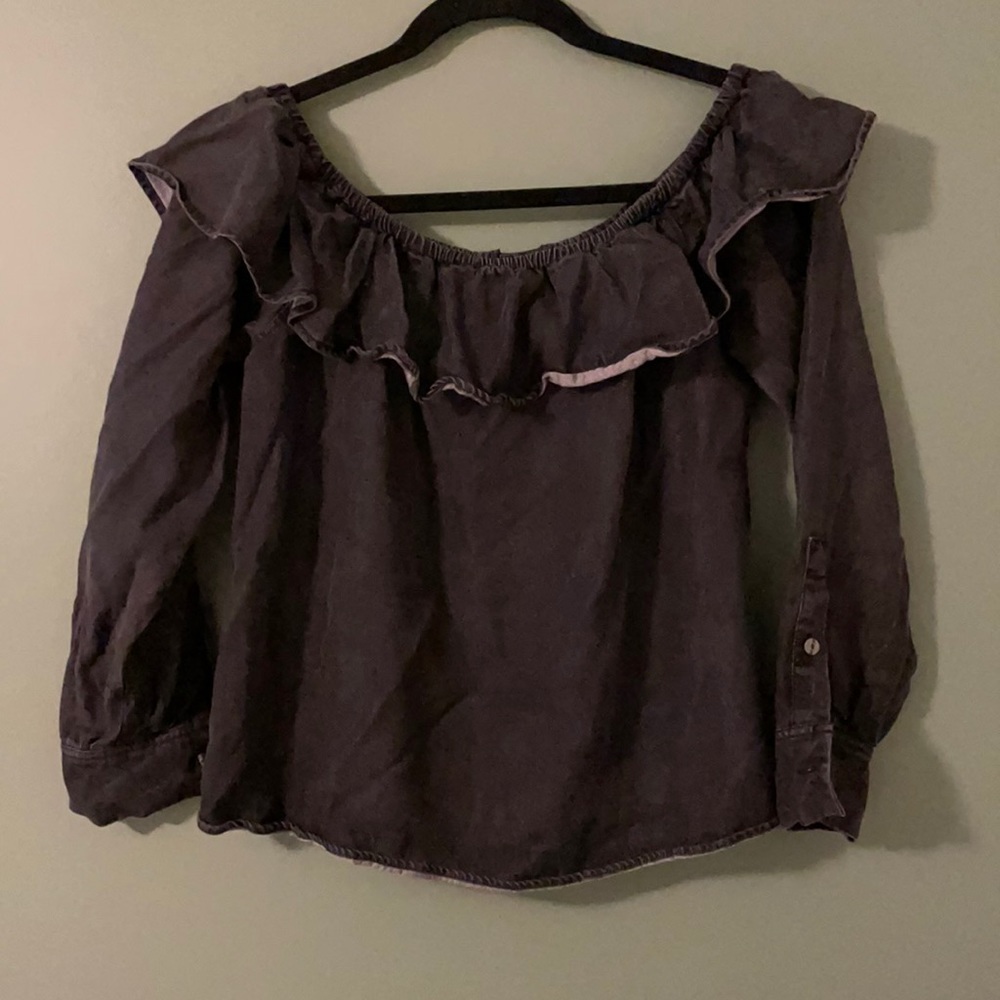 7 for all mankind denim off the shoulder blouse